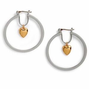 Tory Burch ( Rare) silver hoops earrings with gold heart